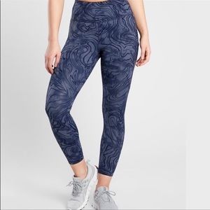 Athleta Ultimate Stash Pocket 7/8 Tight Leggings, Hi Rise, Blue & Black, Size S